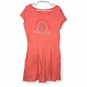 Cat & Jack Coral Tshirt Dress with Rainbow Design Girls Size 10/12